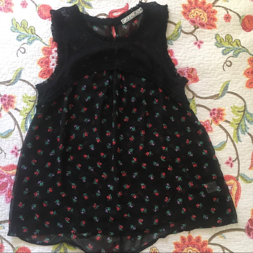 Floral sheer high neck key hole blouse